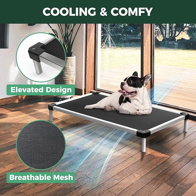 FXW TitanNest Chew-Proof Elevated Dog Bed, Raised Cot for Indoor/Outdoor/Camping Use, Durable & Waterproof Cooling Pet Bed for Extra-Small Dogs, 29.0" L x 18.0" W x 4.5" H, Black