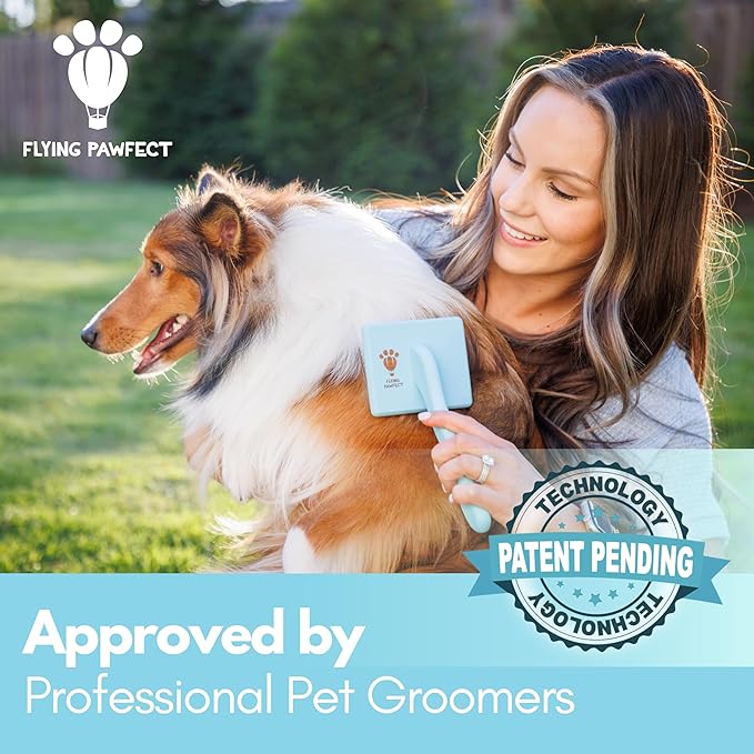 Pet Slicker Brush With Soft Massage Grooming Stainless Steel Pins - For Dematting, Shedding Fur, and Undercoat - Ideal Gift for Professional Pet Groomers - Long Slicker Brush