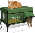 Heated Cat House for Outside, Insulated Weatherproof Heated Outdoor Cat House with Waterproof Eaves & Escape Door, Elevated Outdoor Cat Shelter for Feral Stray Cat (Green, 25.6"x17"x18")