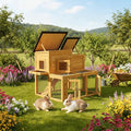 Outdoor Bunny Cage 2-Tier Rabbit Hutch & Chicken Coop with Wire Run, Wooden Poultry House with Pull-Out Tray, Waterproof Rabbit Hutch for Outside (Yellow)