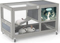 COZIWOW 36.5-Inch Double-Decker Wooden Rabbit Hutch with Wheels, Featuring A Cleaning Tray and Ladder—Stylish and Easy to Assemble（Grey and Pattern）