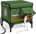 Heated Cat House for Outside, Insulated Weatherproof Heated Outdoor Cat House with Waterproof Eaves & Escape Door, Elevated Outdoor Cat Shelter for Feral Stray Cat (Green, 16.5"x13"x16.9")