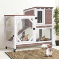 Gutinneen 2-Story Rabbit Hutch Bunny cage Wooden Rabbit Cage Indoor/Outdoor with Chew-Proof Ramp, 2 Leak-Proof Pull-Out Trays, Lockable Wheels for Rabbits, Guinea Pigs, Small Animals (Brown and White)