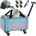 Pet Carrier with Detachable Wheels, TSA Airline Approved Rolling Cat Carrier for Small Dogs and Cats up to 15Lbs, Sturdy Frame & Smooth 360° Wheels for Travel & Vet - 18" L x 11" W x 11"