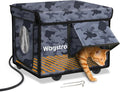 Heated Cat House for Outside, Waterproof Awning & Escape Door Heated Cat Houses for Indoor/Outdoor Cats in Winter, Elevated & Insulated Outdoor Cat Shelter for Feral Cat(Black Camo, 16.5"x12.6"x13")