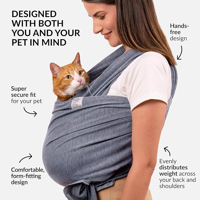 Dog Sling Carrier for Small Dogs - Anti-Anxiety Cat Sling, Puppy Pouch - Pet Sling in Gray Black Blue Green Pink Yellow (Gray, Large)