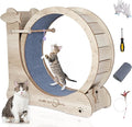 Cat Exercise Wheel, 35.9" Cat Running Wheels for Indoor Cats with with Locking Mechanism, Cats Treadmill Wheels with Scratching Board and Teaser Toy, Cat's Weight Loss and Health