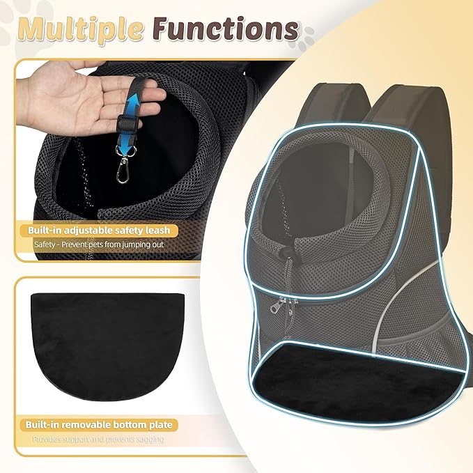 WOYYHO Pet Dog Carrier Backpack Small Dog Front Backpack Ventilated Dog Carrier Back Pack with Storage Pockets, Adjustable Straps & Safety Belt for Travel Hiking Outdoor(Size L: 10-14 lbs, All Black)