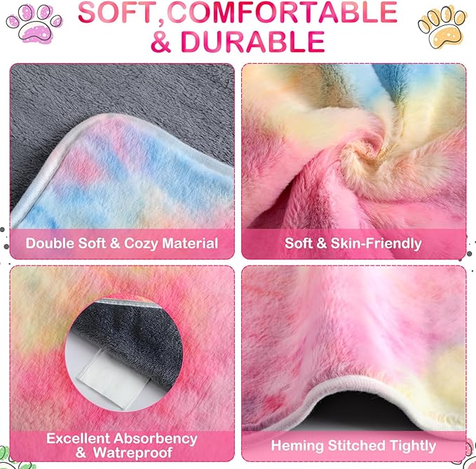 Reginary 4 Pcs Waterproof Guinea Pig Blankets Washable Small Animal Fleece Bedding Absorbent Guinea Pig Cage Liners Reusable Pet Pee Pad Sleep Mat for Hamster Ferret(Tie Dye Pattern,12 x 12 Inch)