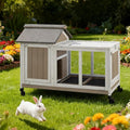 38''L Rabbit Hutch Outdoor with Wheels, Wooden Expandable 2 Story Bunny House Rabbit Cage Indoor with Run, Pull Out Tray, Waterproof Roof, Guinea Pig Cage Chicken Coop for Small to Medium Pets