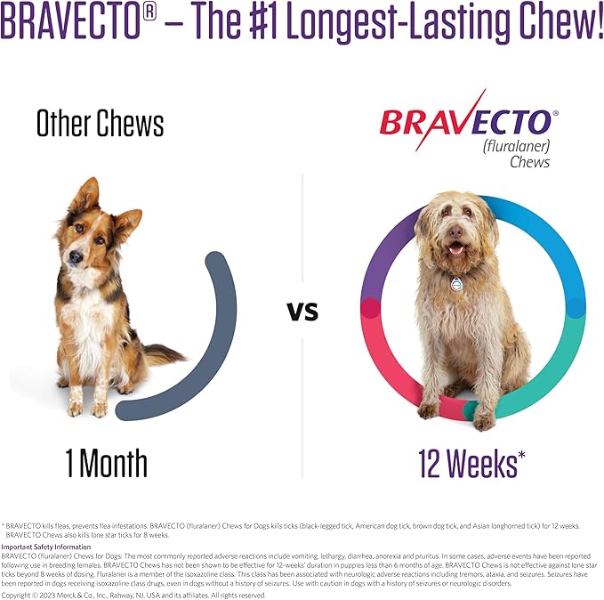 BRAVECTO Chew for Dogs, Flea & Tick, 1 Chew, 12 Week Supply, 22-44 lbs., Green Box