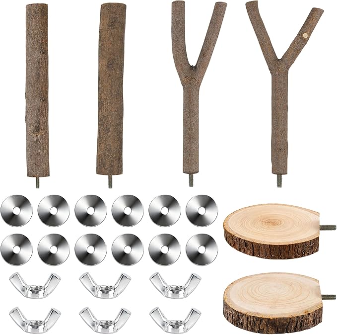 8 PCS Bird Perch Set, Natural Birch Wood Straight & Forked Perches with Platforms for Parakeets, Cockatiels, Conures, Lovebirds - Cage Accessories for Climbing & Exercise