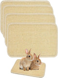 Rabbit Scratcher Mat 4 Pack Natural Sisal Bunny Scratching Mats, Small Animal Scratch Pad Rug for Indoor Grinding Claw Pad for Guinea Pigs Chinchillas (Beige)