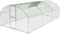Large Metal Chicken Coop Run,Outdoor Walk-in Cage Peak Hen House with Waterproof and Anti-Uv Cover,Dome Roof Hen House with Security Lock for Outdoor,Backyard and Farm, 9.8 x 19.7 x 6.6 ft