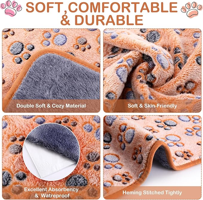Tudomro 8 Pcs Guinea Pig Blankets Absorbent Washable Animal Fleece Bedding Cage Liners Waterproof Reusable Pet Pee Sleep Mat Pad Cover for Chinchilla Hamster Ferret(Paw,16 x 24 Inch)