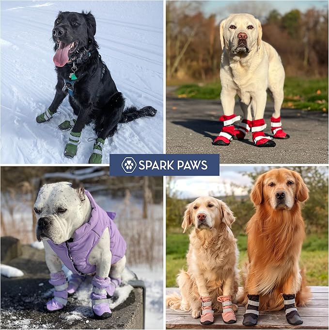 Spark Paws Dog Shoes, Waterproof Dog Boots for Medium to Large Dogs, Non Slip, Breathable Dog Booties and Paw Protectors - 4PCS Doggie Hiking Boots with Reflective Straps - Green - Size 2
