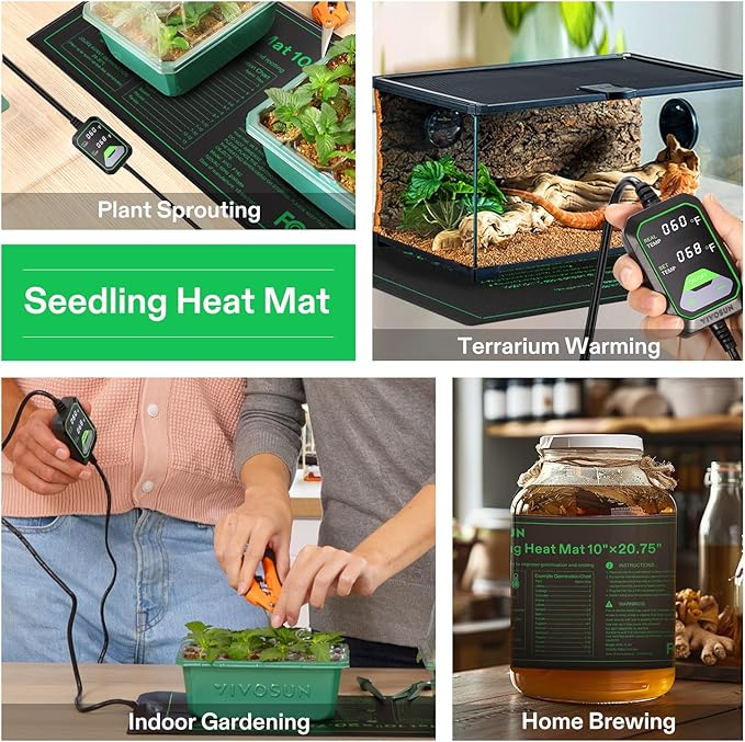 VIVOSUN 10"x20.75" Seedling Heat Mat with Built-in Temperature Controller, UL & MET-Certified Waterproof Plant Heating Pad for Germination, Hydroponics, Brewing, Breeding, and Greenhouses