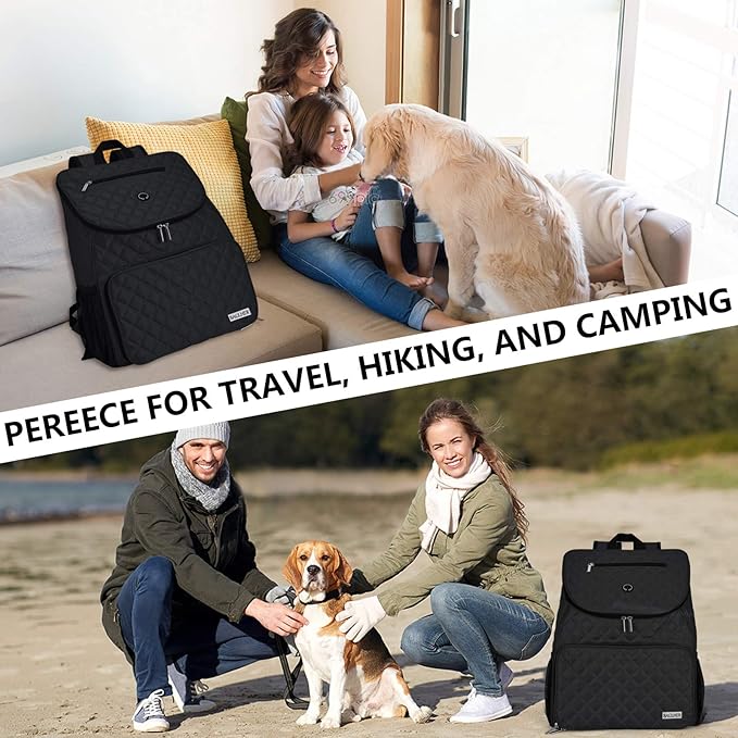 BAGLHER Dog Travel Bag, Airline Approved Pet Supplies Backpack, Dog Travel Backpack with 2 Silicone Collapsible Bowls and 2 Food Baskets, Black