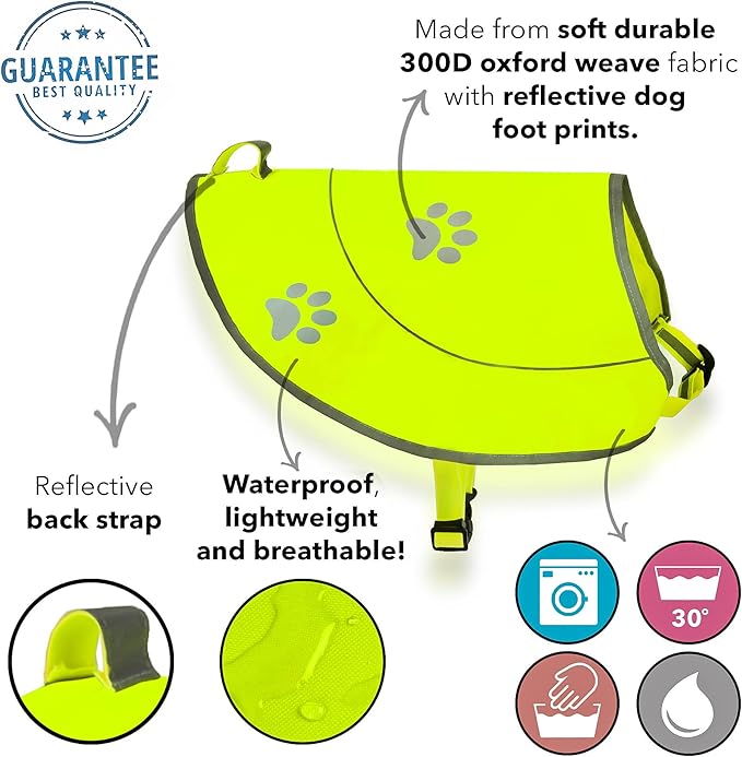 Dog Reflective Vest - Comfortable Jacket Safety Hunting, High Visibility for Dogs with Elastic Straps and Clasp Closure-Yellow, Large