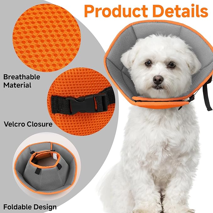 Dog Cone Collar M, Soft Cones for Large Medium Small Dogs,Adjustable Dog Cone Alternative to Stop Licking, Comfy Elizabethan Collar for After Surgery Wound Healing & Hot Spots Orange