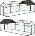 Metal Chicken Coop Run,Outdoor Walk-in Cage Peak Hen House with Waterproof and Anti-Uv Cover,Spire Roof Hen House with Security Lock for Outdoor,Backyard and Farm, 9.8 x 3.3 x 3.3 ft