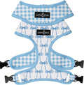 Lucy & Co. Cute Reversible Dog Harness Walking Halter - Best Designer Pet Harnesses for XS - XL Dogs - Padded Adjustable Vest for Easy Walking - X Large - White with Blue Bows