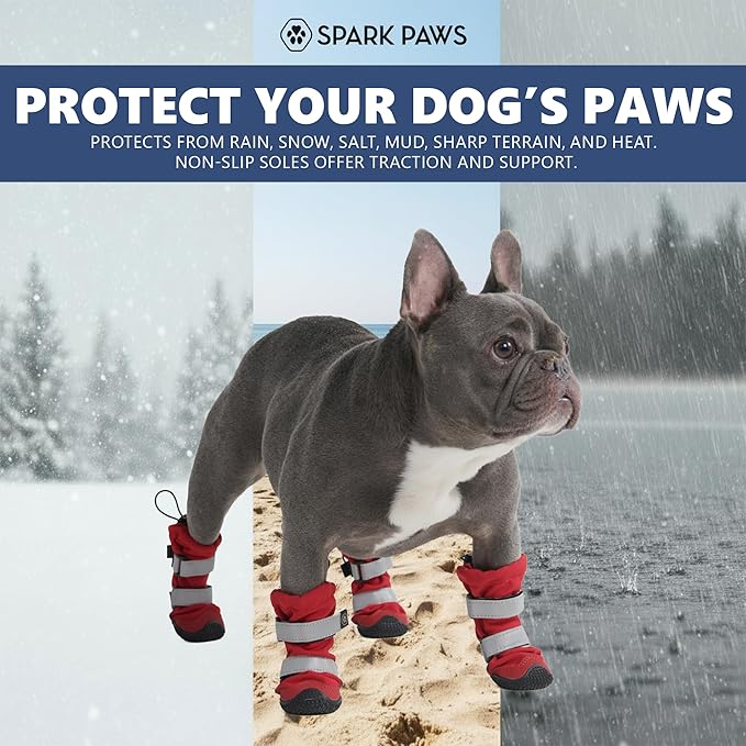 Spark Paws Dog Shoes, Waterproof Dog Boots for Medium to Large Dogs, Non Slip, Breathable Dog Booties and Paw Protectors - 4PCS Doggie Hiking Boots with Reflective Straps - Red, Size 5