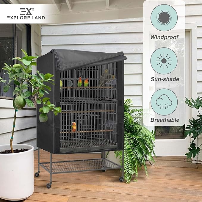 Explore Land Pet Cage Cover - Good Night Enclosure for Bird Critter Cat House to Small Animal Privacy & Comfort (Small, Black)
