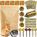 Fhiny Rabbit Chew Toys, 33 PCS Natural Guinea Pig Chew Toys for Teeth Handmade Small Animal Timothy Molar Sticks & Cakes Bunny Snacks Hamster Treats for Guinea Pig Bunny Chinchilla Hamster Gerbil