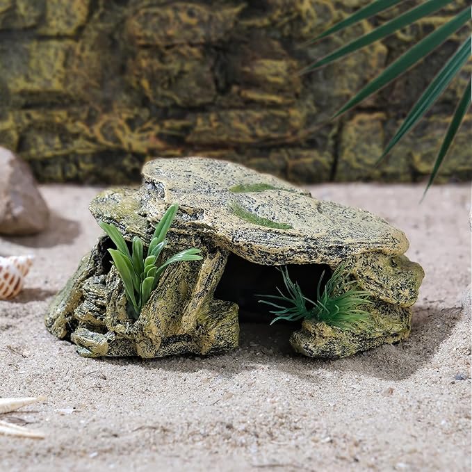 IBWell Leopard Gecko Hide Small Reptile Hides Resin Mini Reptile Basking Rock Humid Hide Turtle Cave Lizard Hide Reptile & Amphibian Habitat DÉCor