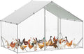 Large Metal Chicken Coop Run,Outdoor Walk-in Cage Peak Hen House with Waterproof and Anti-Uv Cover,Spire Roof Hen House with Security Lock for Outdoor,Backyard and Farm, 9.8 x 6.5 x 6.5 ft
