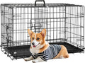 FDW 30-Inch Dog Crate Pet Cage with Metal Folding Design Plastic Tray Indoor Outdoor Dog Kennel Cage for Small and Medium Dogs,Dark Black