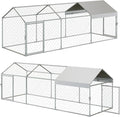 Metal Chicken Coop Run,Outdoor Walk-in Cage Peak Hen House with Waterproof and Anti-Uv Cover,Spire Roof Hen House with Security Lock for Outdoor,Backyard and Farm, 9.8 x 3.3 x 3.3 ft