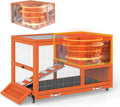 COZIWOW 36.5-Inch Double-Decker Wooden Insulated Rabbit Hutch with Wheels, Heated Rabbit Cage Featuring A Cleaning Tray and Ladder—Stylish&Easy to Assemble（Orange and Warm）