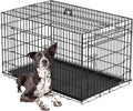 FDW Large Dog Crate 42inch Dog Cage Foldable Metal Kennel with Leakproof Tray Foldable Design Indoor Outdoor Use for Large Dogs,Black