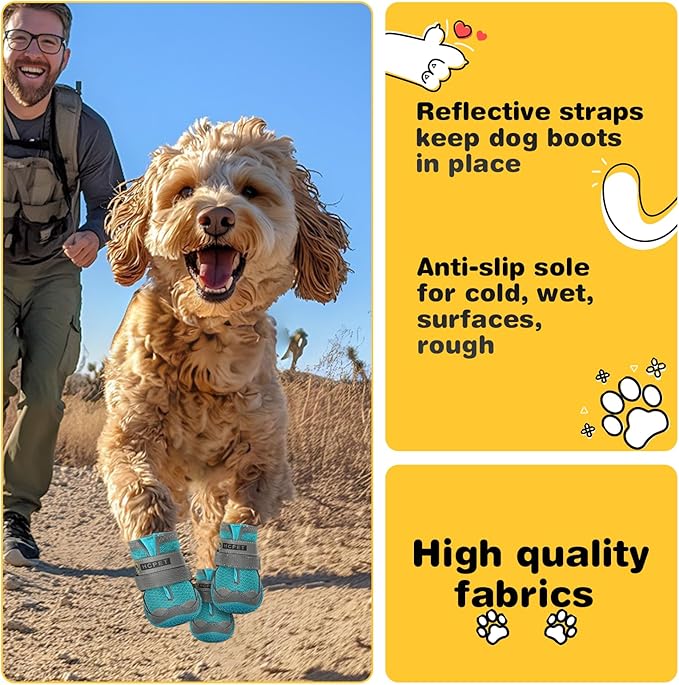 Hcpet Dog Shoes for Large Dogs, Breathable Dog Booties for Small Medium Dogs, Anti-Slip Dog Boots & Paw Protectors for Hot Pavement Winter Snow Hiking with Reflective Straps Blue Size 7