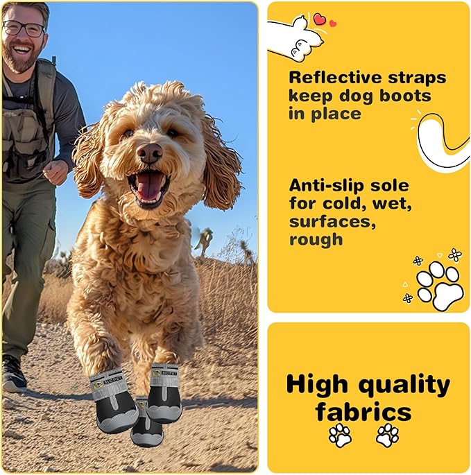 Hcpet Dog Shoes for Large Dogs, Waterproof Dog Booties for Small Medium Dogs, Anti-Slip Dog Boots & Paw Protectors for Hot Pavement Winter Snow Hiking with Reflective Straps Black Size 6