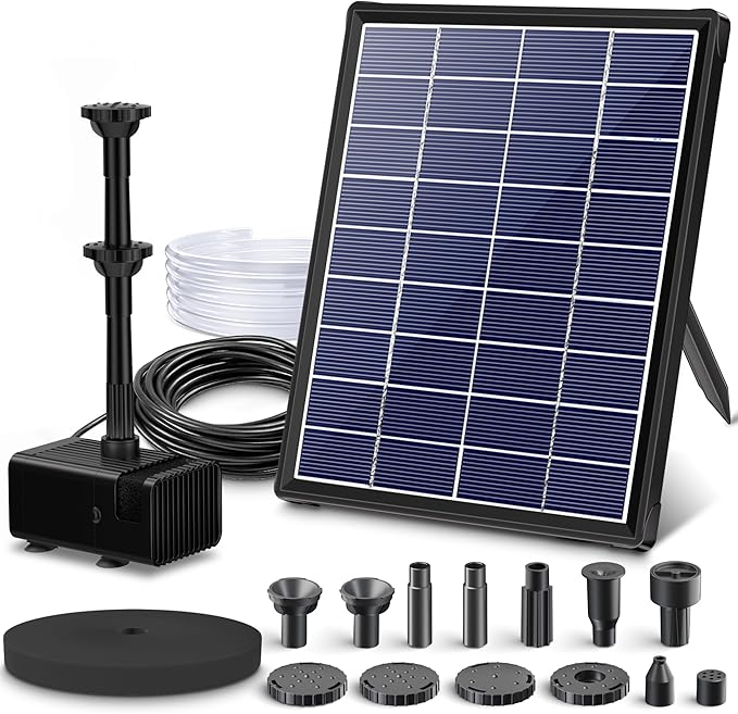 Biling 5.5W Solar Fountain Pump for Bird Bath, DIY Solar Water Pump with Double-Layer Nozzles & Dry-Run Protection 5 FT Tubing for Birdbath, Garden Ponds, Water Features