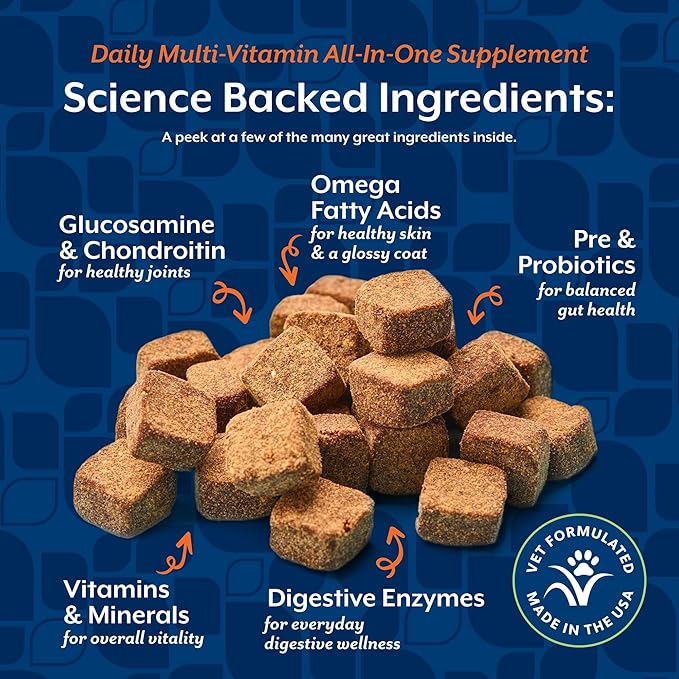 NaturVet All-in-One Dog Supplement - for Joint Support, Digestion, Skin, Coat Care – Dog Multivitamins with Minerals, Omega-3, 6, 9 – Wheat-Free Vitamins for Dogs – 60 Soft Chews