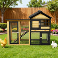 Chicken Coop, Chicken Run,Small Wooden Duck Coop Outdoor 2-Tier Hen House All Weather Used Poultry Quail Cage Rabbit Pet Hutch House with Ramp for Small Animals (Yellow Black)