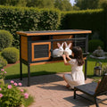 Rabbit Hutch Outdoor, Rabbit Hideout, Bunny Hideout,Bunny House for Guinea Pigs & Hamster, Wooden Chicken House with Deep Pull-Out Tray, Waterproof Chicken Coop for Outside (Orange Black)