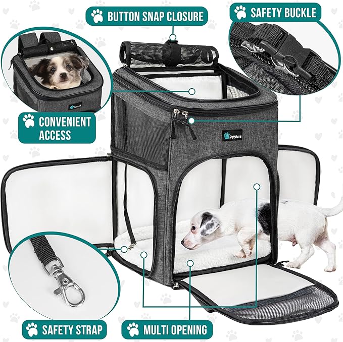 PetAmi Dog Backpack Carrier, Airline Approved Cat Backpacks for Carrying Small Large Cats, Pet Carrier Back Pack, Ventilated Soft Sided for Travel, Hiking, Camping, Max 18 lbs, Charcoal