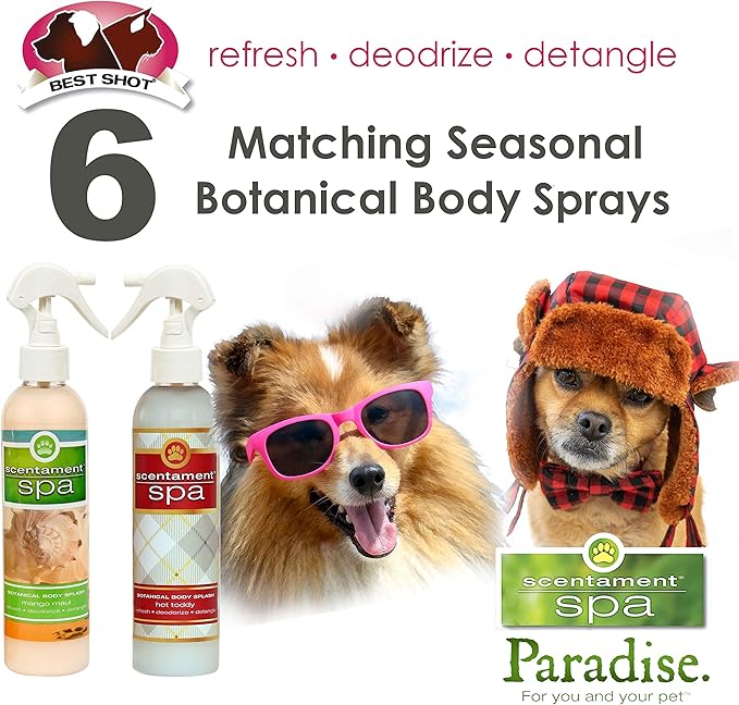 Best Shot Scentament Spa Botanical Body Splash, Detangler Spray, Body Spray for Pets, Cat and Dog Cologne Spray, Tropical Breeze, 8 Oz.