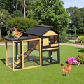 Outdoor Chicken coops for 2-4 Chickens Wooden with Waterproof Asphalt Roof, Ramp, and Multiple Doors Openable Top Pull-Out Tray Suitable for Outdoor Backyard (Yellow Black)
