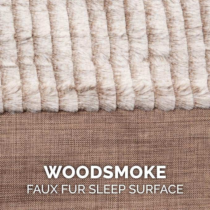 Furhaven Cooling Gel Dog Bed for Large/Medium Dogs w/ Removable Bolsters & Washable Cover, For Dogs Up to 55 lbs - Luxe Faux Fur & Performance Linen Sofa - Woodsmoke, Large