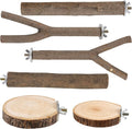 6 PCS Bird Perch Set, Natural Birch Wood Straight & Forked Perches with Platforms for Parakeets, Cockatiels, Conures, Lovebirds - Cage Accessories for Climbing & Exercise