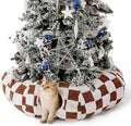 Lesure Cat Tunnel Bed for Indoor Cats - Cute Cat Donut Tunnel Toys for Small Large Cats with Washable Circle Cushion, Round Pet Peekaboo Cave Toy for Kitten/Puppy/Rabbit, Standard Brown Checks
